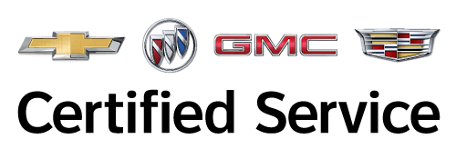 Chevrolet, Buick, GMC, Cadillac logos above "Certified Service" text, indicating automotive service.